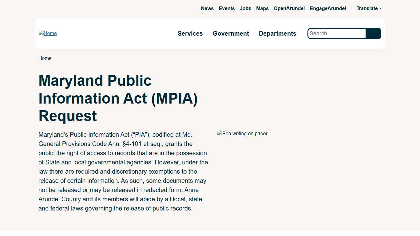 Maryland Public Information Act (MPIA) Request Anne Arundel County Government