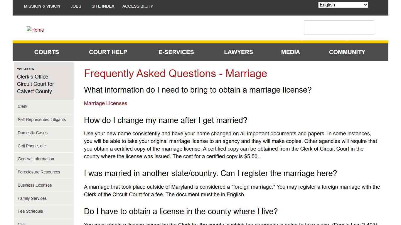 Frequently Asked Questions - Marriage Maryland Courts