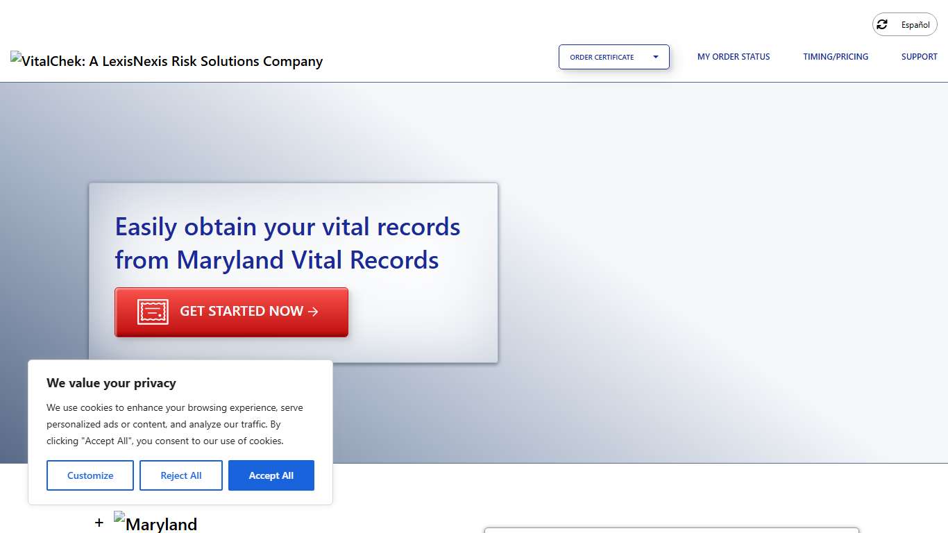 Maryland Vital Records (MD) Order Certificates - VitalChek
